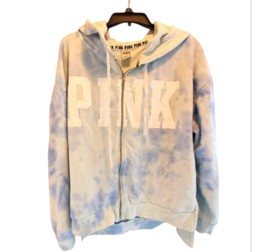 PINK VS Blue Tie-Dye Full Zip Hoodie